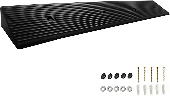 1.6" Rise Rubber Ramp Threshold Ramps with Pre-Set Holes& Plugs, Longer Size 8000lbs Capacity, Non-Slip& Cuttable- for Doorways, Driveways, Warehouse, Patio, Shed- 1.6" Rise(39.3"×4.7")