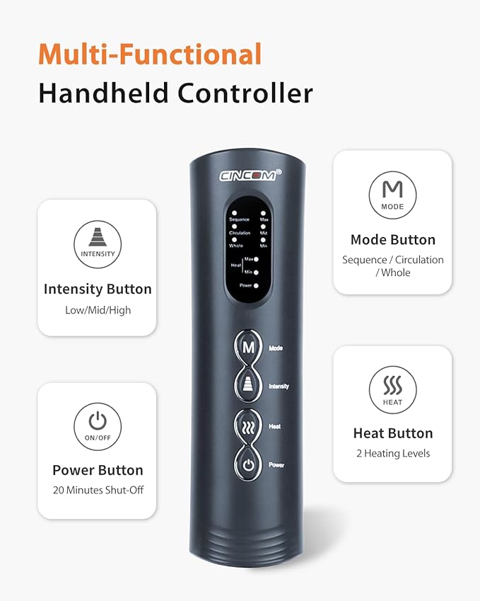 CINCOM Leg Massager with Heat and Compression, Legs Massage for Circulation and Pain Relief, Heating Calf Leg Air Compression Massager Help with Relief Edema