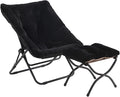 Tiita Folded Chair with Ottoman, Soft Faux Fur Oversized Folding Accent Chair,Lounge Lazy Chair, Metal Frame Moon Chair for Bedroom, Living Room, Dorm Rooms, Garden and Courtyard