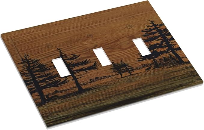 Decorative Switch Plate Covers Rustic Farmhouse Brown Board Pine Tree Wood Grain 3 Gang Light Switch Cover Plate Triple Toggle Wall Plate Light Switch Covers for Bathroom Decor