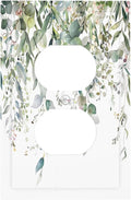 Sage Green Watercolor Eucalyptus Leaves Floral Flowers Outlet Covers 1 Gang Duplex Light Switch Cover Decorative Switch Plates Electrical Receptacle Faceplate Wall Plate for Farmhouse Bed Room Decor