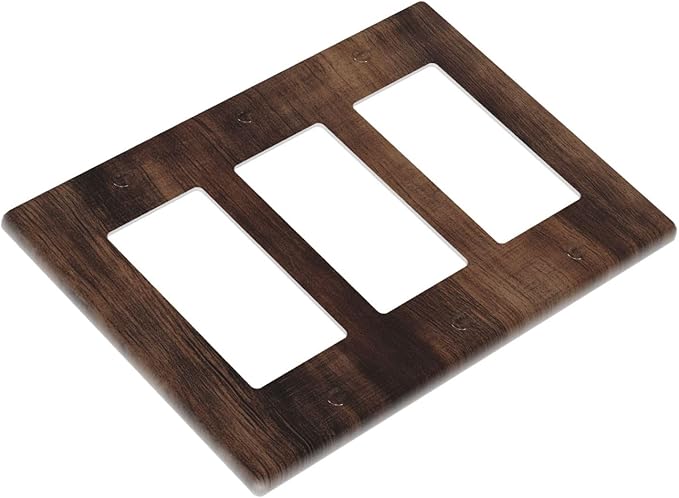 Decorative Outlet Covers Rustic Farmhouse Brown Wood Barn Door 3 Gang Gfci Wall Plate Triple Rocker Light Switch Cover Plate Switch Plate Covers for Bathroom Decor