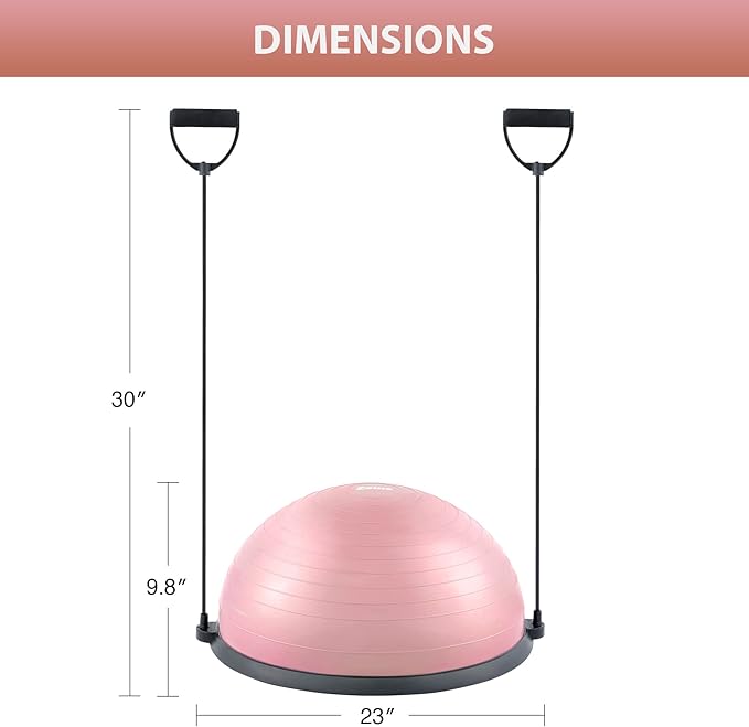 ZELUS Balance Ball Trainer with Resistance Bands and Foot Pump, Inflatable Yoga Ball for Home Gym Workouts, 23 Inch Exercise Half Ball for Balance Training Core Strength Fitness More, 330lb Cap