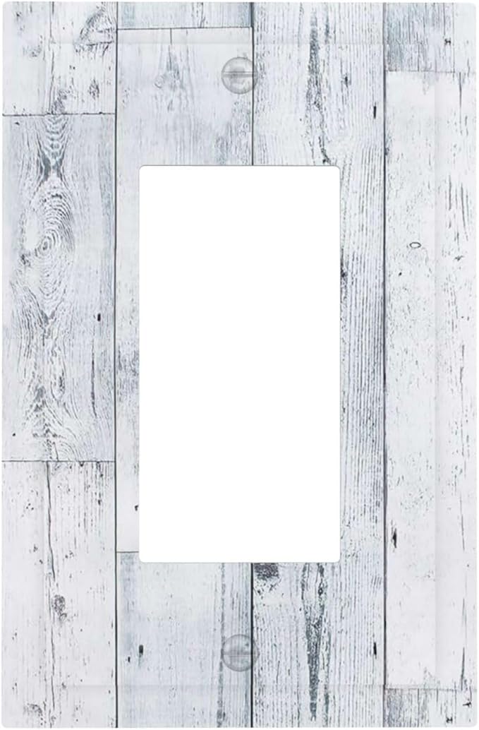Decorative Outlet Covers Vintage Grey White Wood Grain 1 Gang Single Rocker Light Switch Cover Plate Wall Plates GFCI Faceplate for Farmhouse Bathroom Decor