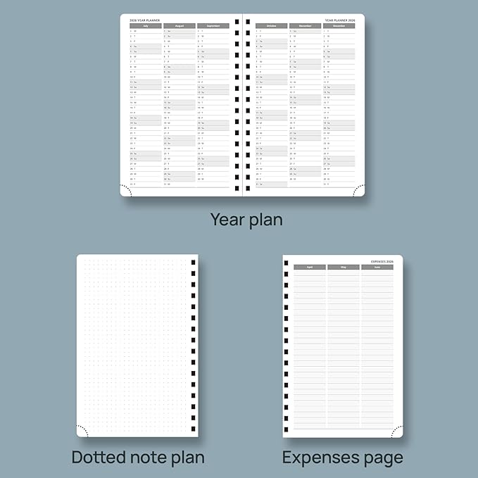 POPRUN 2026 Daily Planner One Page A Day - [8.5" x 5.75" Wire-Bound Hard Cover] Agenda 2026 Hourly Appointment Book with Monthly Calendar, Inner Pocket, Ivory Paper - Black