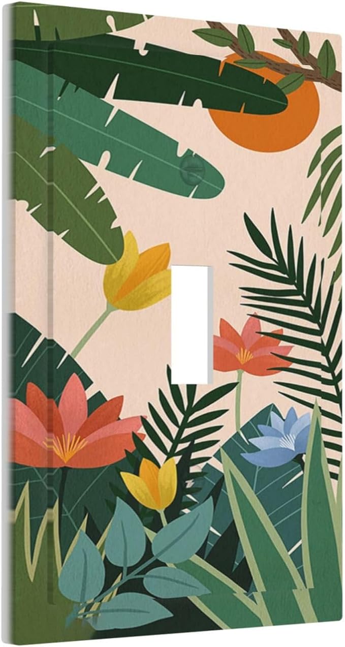 Decorative Light Switch Cover Boho Tropical Plant Floral Pattern 1 Gang Single Toggle Device Electrical Faceplate Switchplates Decorator Outlet Wall Plate for Bedroom Cabin Decor