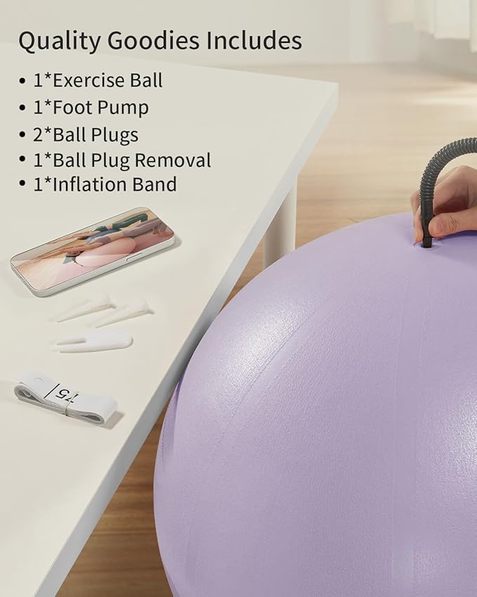 YOTTOY Anti-Burst Exercise Ball for Working Out, Yoga & Pregnancy, Extra Thick Workout Ball for Physical Therapy & Fitness
