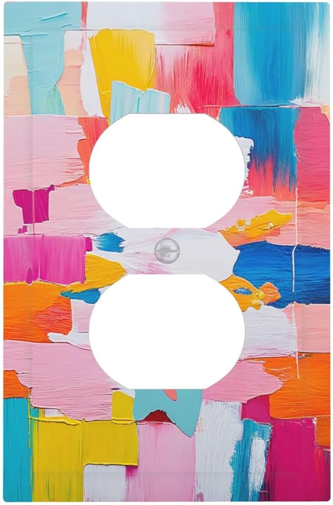 Outlet Covers Multicoloured Modern Watercolor Oil Painting 1 Gang Duplex Wall Plate Decorative Switch Plates Electrical Receptacle Faceplate Light Switch Cover for living Room Bedroom Decor