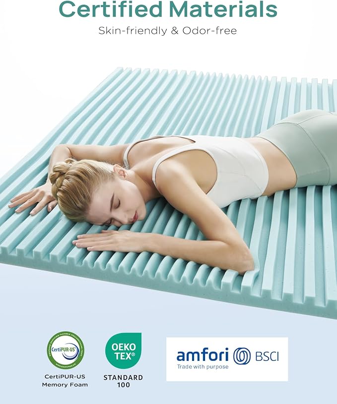 2 Inch Cooling Gel Memory Foam Mattress Topper Twin XL, 5-Zone Back Pain Relief College Dorm Mattress Topper, Orthopedic Pressure Relief Bed Topper, CertiPUR-US Certified