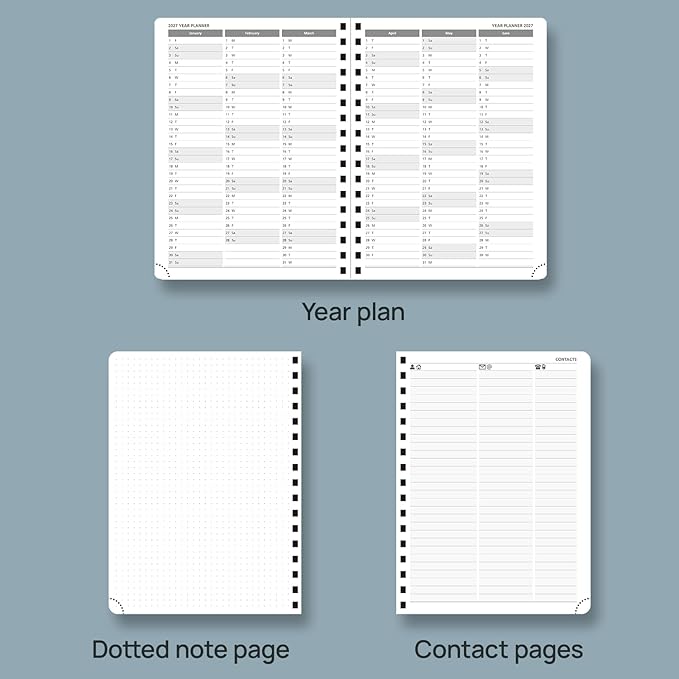 POPRUN 2026 Planner Weekly Notebook (Jan-Dec), Medium 8.5''x 6.5'' - Agenda 2026 Calendar Book with Monthly Tabs, Inner Pocket, Spiral Soft Cover, 100 GSM - Cerulean Blue