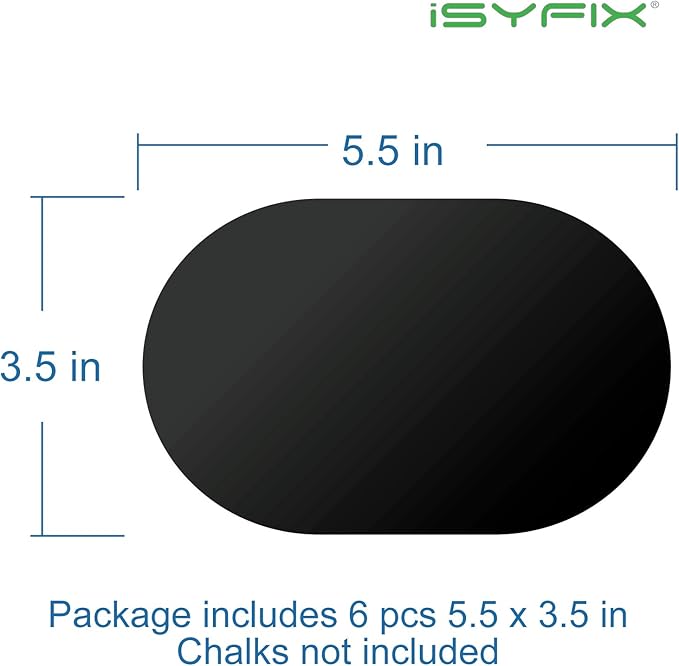 iSYFIX Magnetic Chalkboard Notes - 5.5 x 3.5 inch, 6 Pack, Ellipse - Decorative Magnet Blackboard for Fridge, Kitchen Organizer, Decor, Office, Grocery Lists, Metallic Boxes, Storage and More