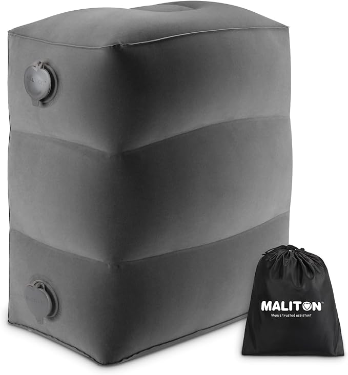Maliton Inflatable Travel Foot Rest Pillow, Airplane Bed for Kids, Car Foot Leg Rest Pillow, Adjustable Height for Airplane, Car, Train, Home, Office(Dark Grey, 1 Pack)