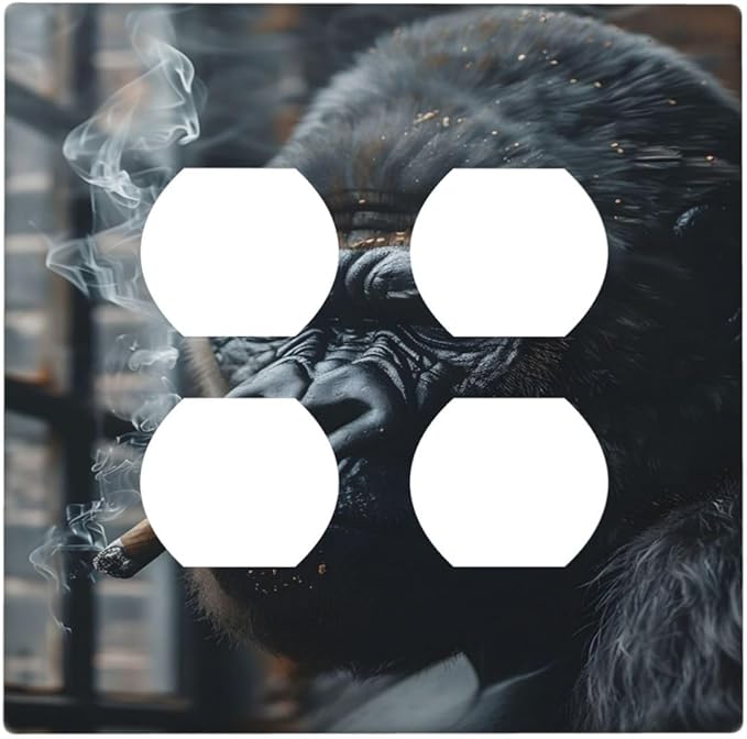 Funny Animal Smoking Black Orangutan Outlet Covers 2 Gang Double Duplex Decorative Light Switch Covers Electrical Wallplates Socket Faceplate for Farmhouse Home Office Decor