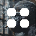 Funny Animal Smoking Black Orangutan Outlet Covers 2 Gang Double Duplex Decorative Light Switch Covers Electrical Wallplates Socket Faceplate for Farmhouse Home Office Decor