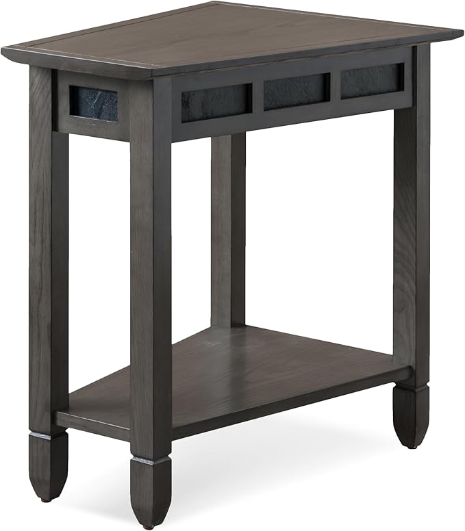 Leick Home 10056-GR Slate Recliner Wedge Table with Shelf, Smoke Gray Oak and Black