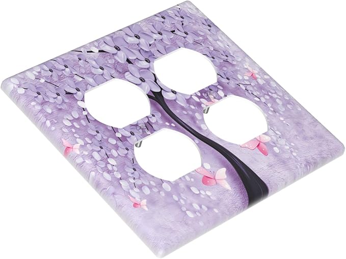 Decorative Light Switch Cover Plate 3d Purple Tree 2 Gang Socket Covers Double Duplex Wallplates Switch Plates and Outlet Covers for Bedroom Bathroom Decor
