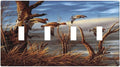 Hunting Flying Wild Ducks Quad Toggle Light Switch Covers Decorative 4 Gang Wall Plate Covers Fall Lakeside Reed Wildlife Animal Mallard 4 Hole Device Electrical Switchplate for Bathroom Decor