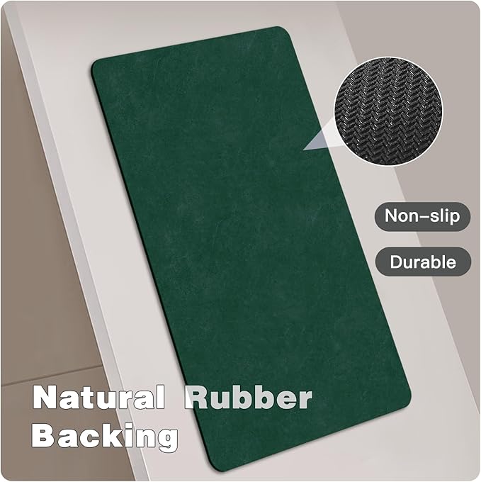 Bathroom Mat Quick Dry, Bathroom Rugs Non Slip Washable Thin Absorbent Bath Mat Fits Under Door Bathroom Floor Mat Perfect for Bath, Shower, or Sink 20"x30" Dark Green