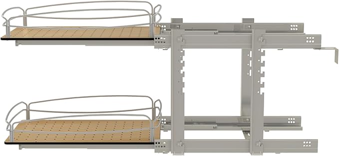 Rev-A-Shelf 2 Tier Pull Out Kitchen Cabinet Storage Organizer with Solid Bottom & Undermount Soft-Close Full Extension Slides, 54BK-15SC-2-1