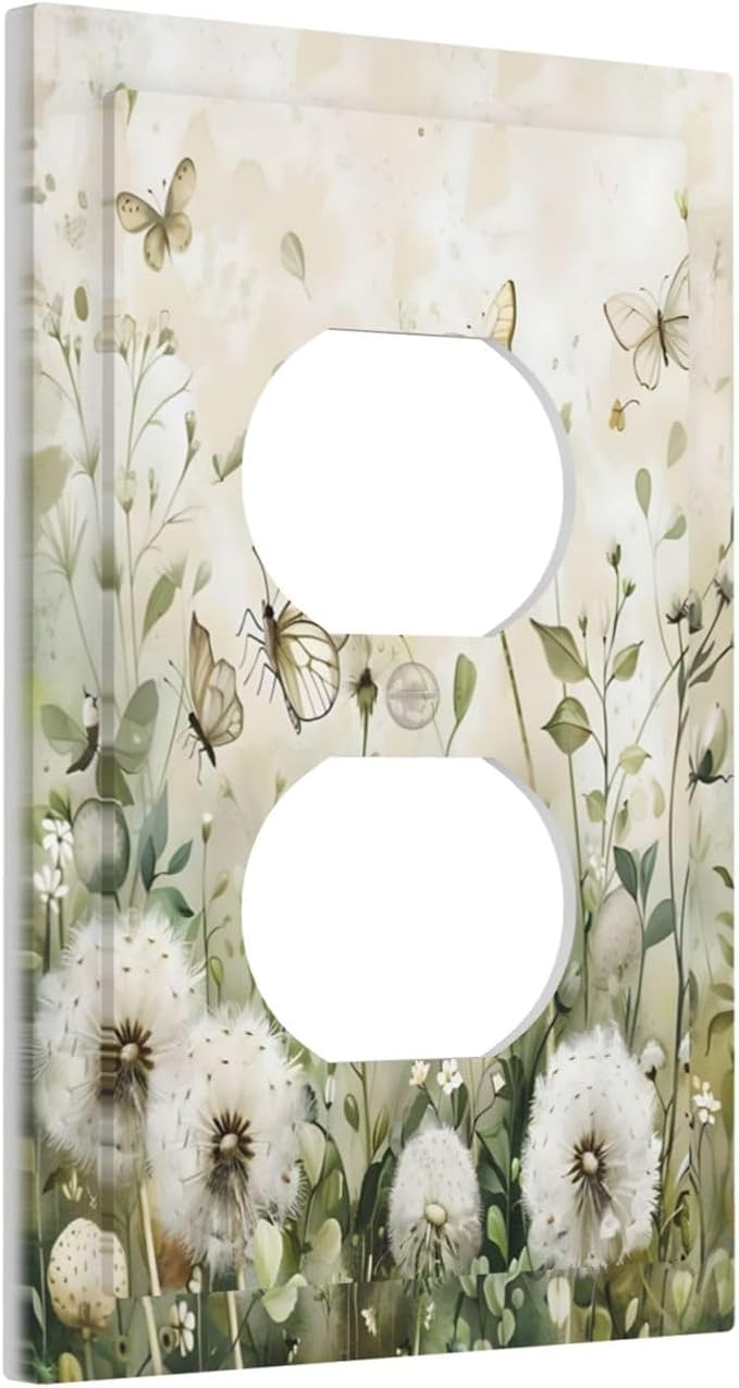 Dandelions Butterflies Watercolor Wildflowers Floral Outlet Covers 1 Gang Duplex Light Switch Cover Decorative Switch Plates Electrical Receptacle Faceplate Wall Plate for Bedroom Living Room Decor