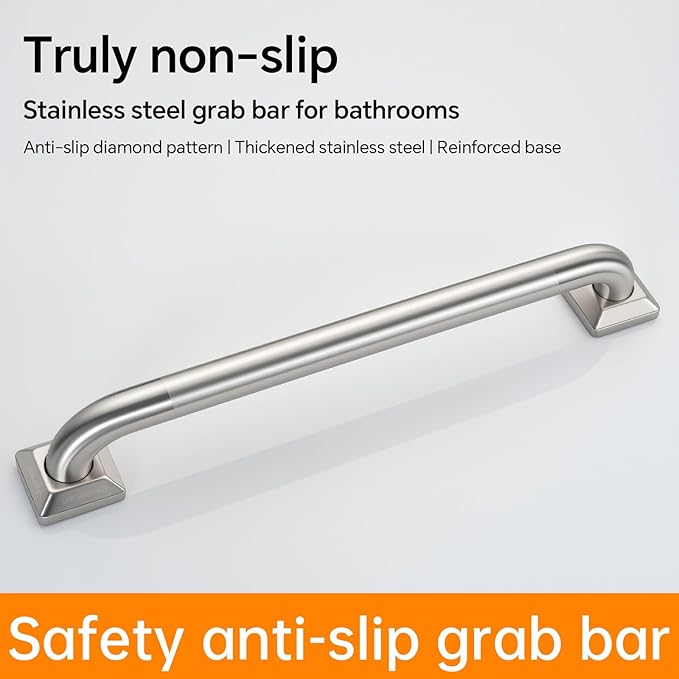 joyrain 500lb Capacity Stainless Steel Grab Bar - Heavy Duty Bathroom Safety Rail for Elderly, Anti-Slip Shower Handle, ADA Compliant (Peened, 18inch)