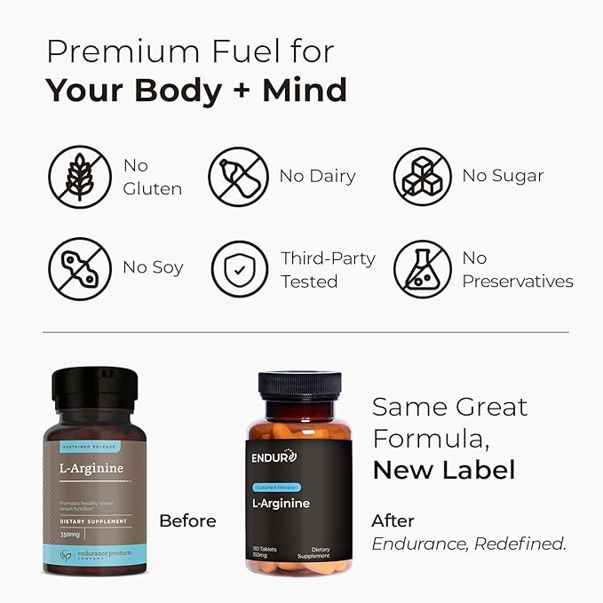 Endur L-Arginine, Healthy Blood Flow & Heart Function Supplement, Supports Exercise Performance & Immune Health, Gluten Free, 350mg (400 Tablets)