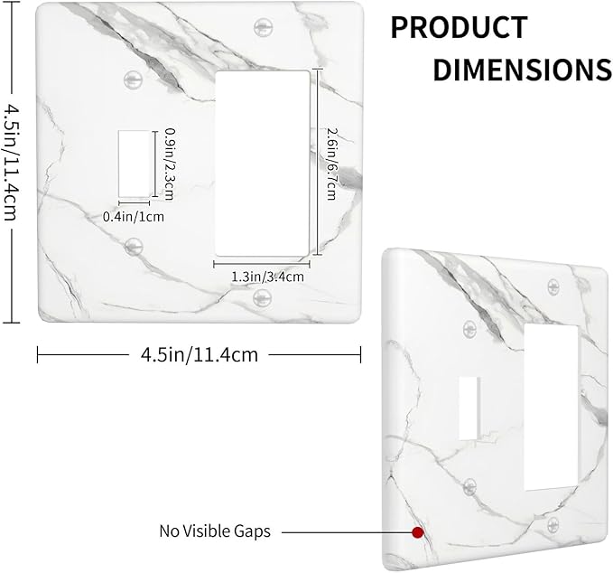 White Marble Abstract Luxurious Print Outlet Covers 1 Toggle 1 Rocker Combination Decorative Wall Plate Electrical Switch Plates Light Switch Cover Plate for Bathroom Kitchen Home Decor