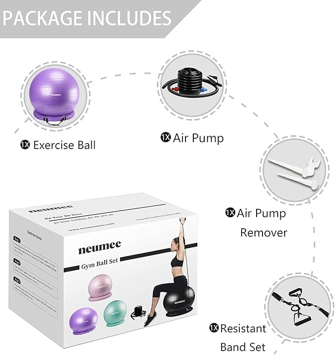 Yoga Ball Chair with 65cm Exercise Ball & 2 Resistance Bands, Stability Base for Home Office, Yoga, Pilates & Fitness, Balance Ball for Posture, Core Strength & Low Impact Workouts