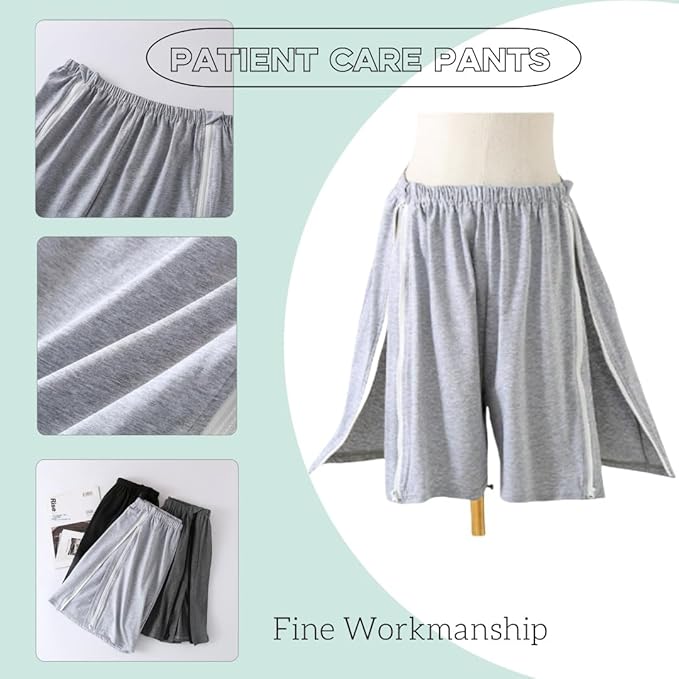 Bedridden Patient Clothing,Full Open Patients Care Trousers,Unisex Fracture Pants,Disability Clothes with Zippers,Suit for Fracture,Disable,Elderly(Light Grey,XXL)