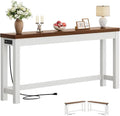 Cyclysio 63" Console Tables for Entryway, Long Console Tables for Living Room, Behind Couch Table, Sturdy Wood Support Farmhouse Entryway Table with 3AC+2USB Charging‌ Station, Rustic Oak