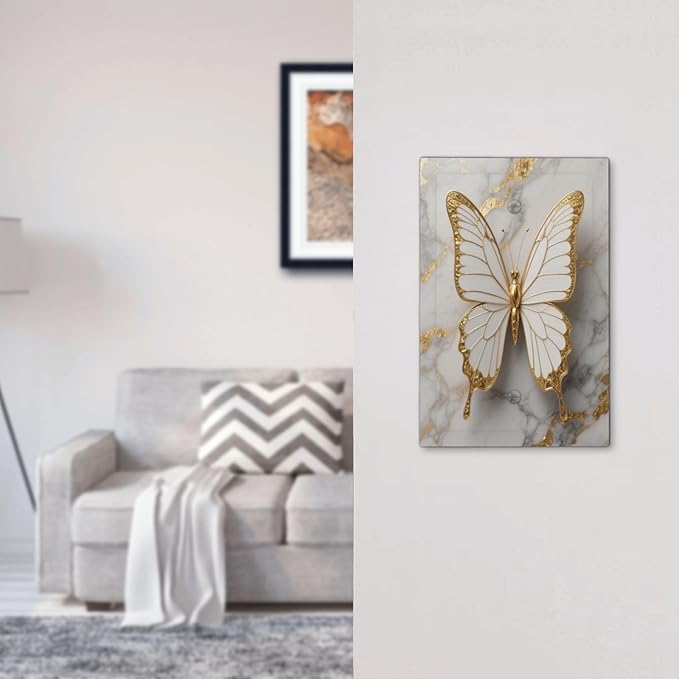 Gold Marble Shine Butterfly Abstract Modern Print Light Switch Cover Plate 1 Gang No Device Blank Electrical Wall Plates Faceplate Decorative Switch Plate for Bed Room Bathroom Decor