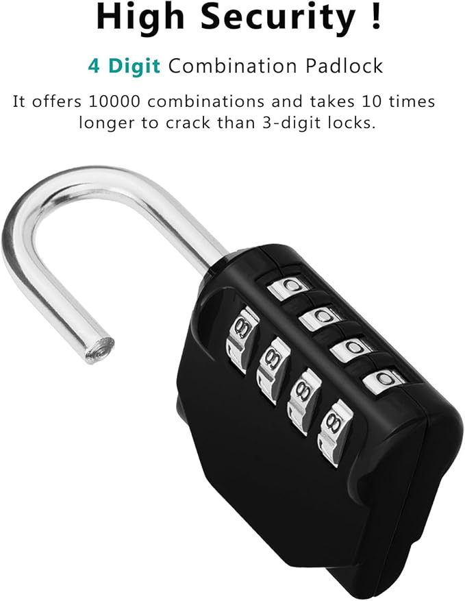 ZHEGE Combination Lock 2 Pack, 4 Digit Outdoor Combination Padlock for Gym, School, Gates (Black & Sliver)
