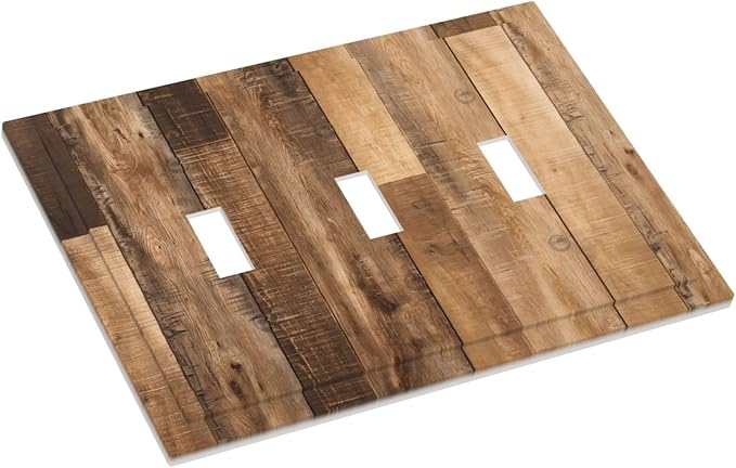 Rustic Brown Wood Splicing Vintage Dark Oak Print Decorative Switch Plates 3 Gang Wall Plate Triple Toggle Light Switch Cover Faceplate Electrical Wall Panels for Farmhouse Home Decor