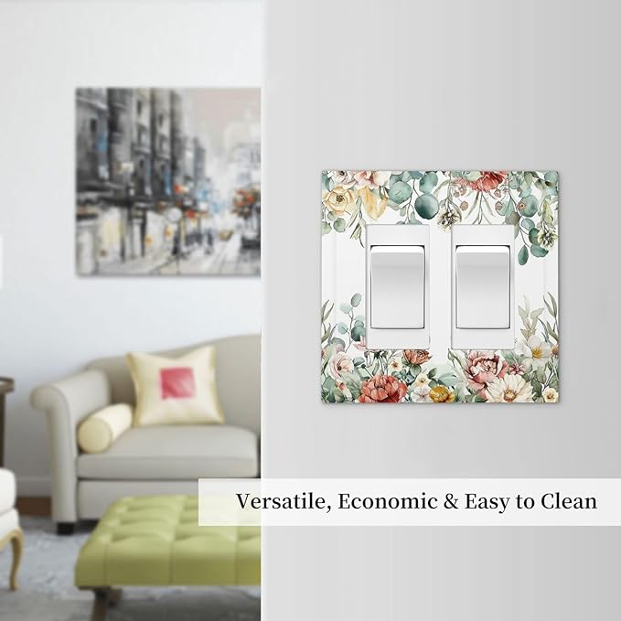 Decorative Outlet Covers Vintage Boho Floral Leaves Rustic Sage Botanical 2 Gang Double GFCI Rocker Electrical Wall Panels Light Switch Cover Plate for Bedroom Home Decor