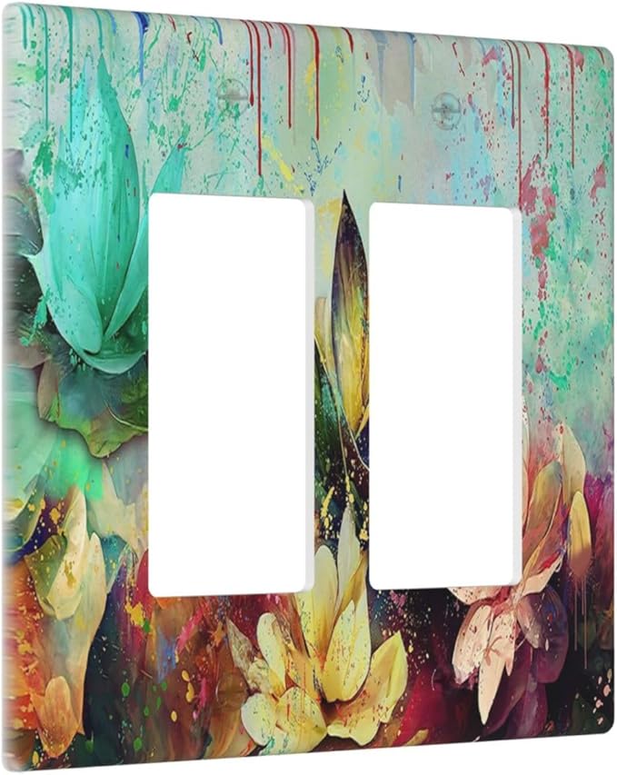 Outlet Covers Watercolor Flower Colorful Floral 2 Gang Wall Plate Double Rocker Light Switch Cover Decorative GFCI Receptacle Cover Electrical Switchplate for Bathroom Bedroom Decor