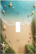 Decorative Light Switch Cover Summer Beach Themed Starfish Seashells 1 Gang Single Toggle Device Electrical Faceplate Switchplates Decorator Outlet Wall Plate for Bedroom Bathroom Decor