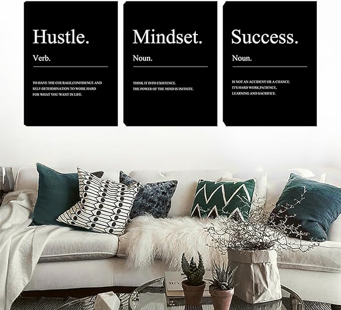 Unbruvo 3 Pieces Motivational Wall Decor-Inspirational Hustle Canvas Wall Art, Positive Affirmation Wall Decor for Living Room Bedroom Classroom Office(36”Wx16”H)