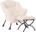 Lazy Chair with Ottoman, Modern Accent Lounge Armchair with Side Pocket & Foldable Footstool, Leisure Reading Chair for Living Room, Bedroom, Dorm & Office, Plush Beige