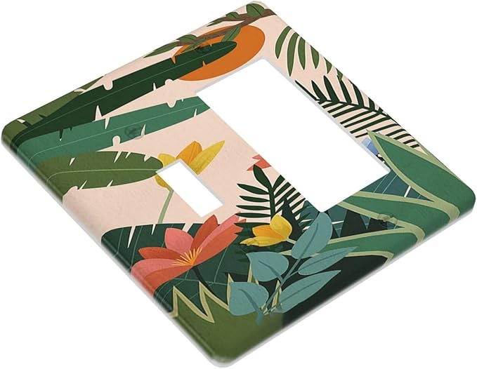 Outlet Covers Boho Tropical Plant Floral Pattern 1 Toggle 1 Rocker Combination Decorative Wall Plate Electrical Switch Plates Light Switch Cover Plate for Bedroom Cabin Decor