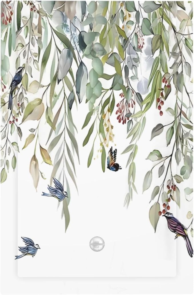 Green Leaf Eucalyptus Leaves Floral Bird Butterfly Light Switch Cover Plate 1 Gang No Device Blank Electrical Wall Plates Faceplate Decorative Switch Plate for Bed Room Living Room Decor