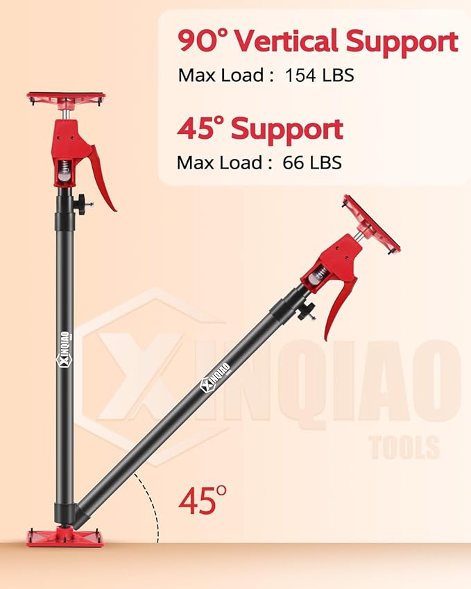 XINQIAO Drywall Lifts Cabinet Jacks for Installing Cabinets, Light Duty Third Hand Tools Adjustable Support Pole from 45 in to 113.6 in, 1 PC