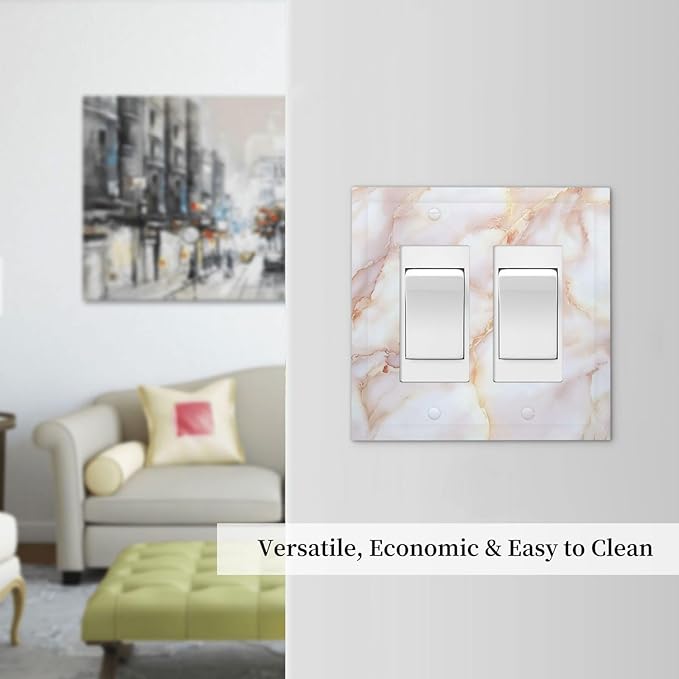 Decorative Outlet Covers Pink Jade Marble Granite 2 Gang Double Gfci Rocker Electrical Wall Panels Light Switch Cover Plate For Bathroom Kitchen Decor