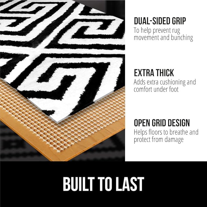 GORILLA GRIP Strong Rug Pad Gripper, 3x5 FT, US Designed, Grips Help Keep Area Rugs Safe and in Place, Slip and Skid Resistant Pads for Hard Floors, Under Carpet Mat Cushion and Hardwood Protection