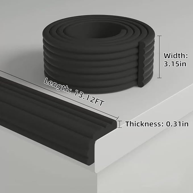 Baby Corner Guards 13.12FT - Ultra Soft Sponge Edge & Corner Protectors,Desk Edge Cushion,for Furniture, Table, Fireplace - Safety Bumper with Strong Adhesive Tape, Black,3.15 Inch Wide