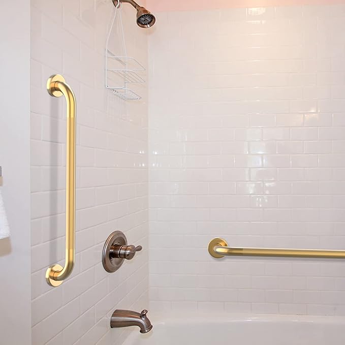 32 Inch Anti Slip Shower Grab Gold, Munzong Bathroom Grab Bar, Knurled Bathroom Balance Bar,Safety Hand Rail Support Handicap Elderly Injury Senior Assist Bath Handle