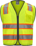 9 Pockets High visibility Class 2 Safety Vest，Hi Vis Vest with 2 inch wide Reflective Strips security vest with Zipper construction work vest for men &women Lime，XL