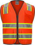 9 Pocket High Visibility Class 2 Safety Vest with 2 Inch Reflective Strips and Zipper Construction Work Vest for Men & Women Orange, 5XL