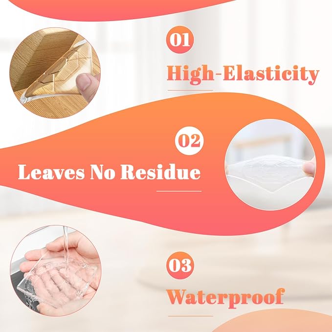 Clear Silicone Cabinet Door Bumpers,Squares 12 Pcs,Self-Adhesive Sound Dampening Pads,Surface Protection & Anti-Friction for Drawers,Table Bottoms,Wall Door Stoppers,Transparent Adhesive Pads
