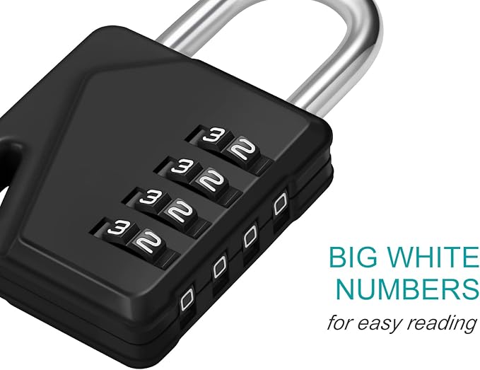 ZHEGE Locker Lock, 4 Digit Combination Padlock with DIY Name Tag for School, Work, Gym - Easy to Read & with Big White Number (Black, 1 Pack)