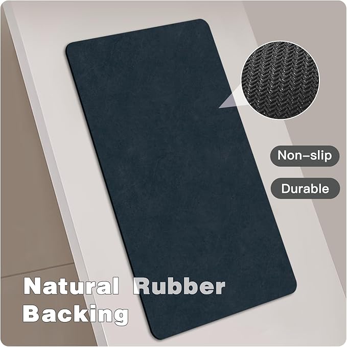Bathroom Mat Quick Dry, Bathroom Rugs Non Slip Washable Thin Absorbent Bath Mat Fits Under Door Bathroom Floor Mat Perfect for Bath, Shower, or Sink 24"x48" Navy Blue